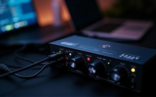 Audio interface connected to a computer.