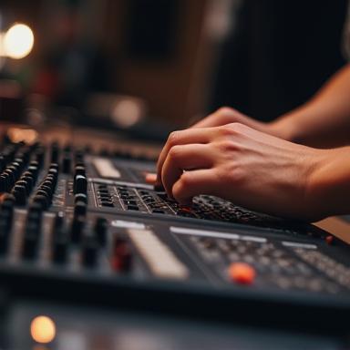 Person testing audio equipment.